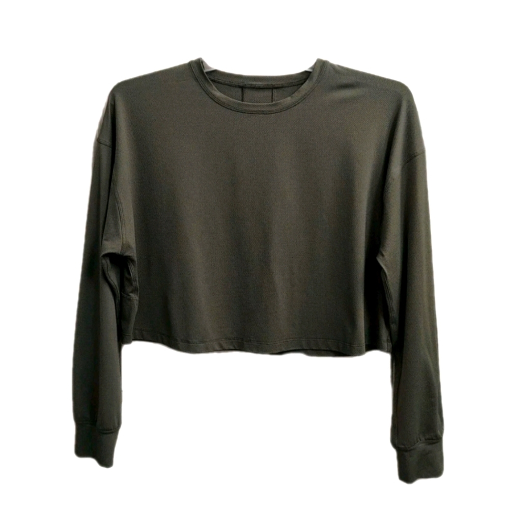 Lululemon Women Cropped Green Abrasion Resistant Training Shirt Long Sleeve 10